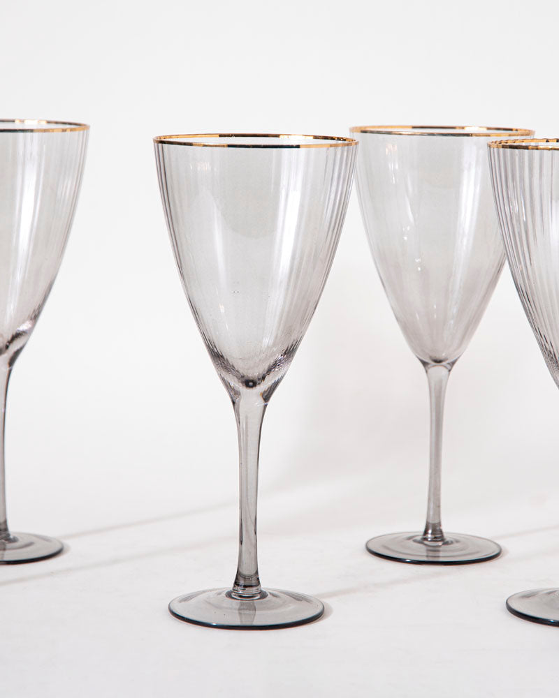 Ribbed Wine Glass - Smoke - Set Of 6