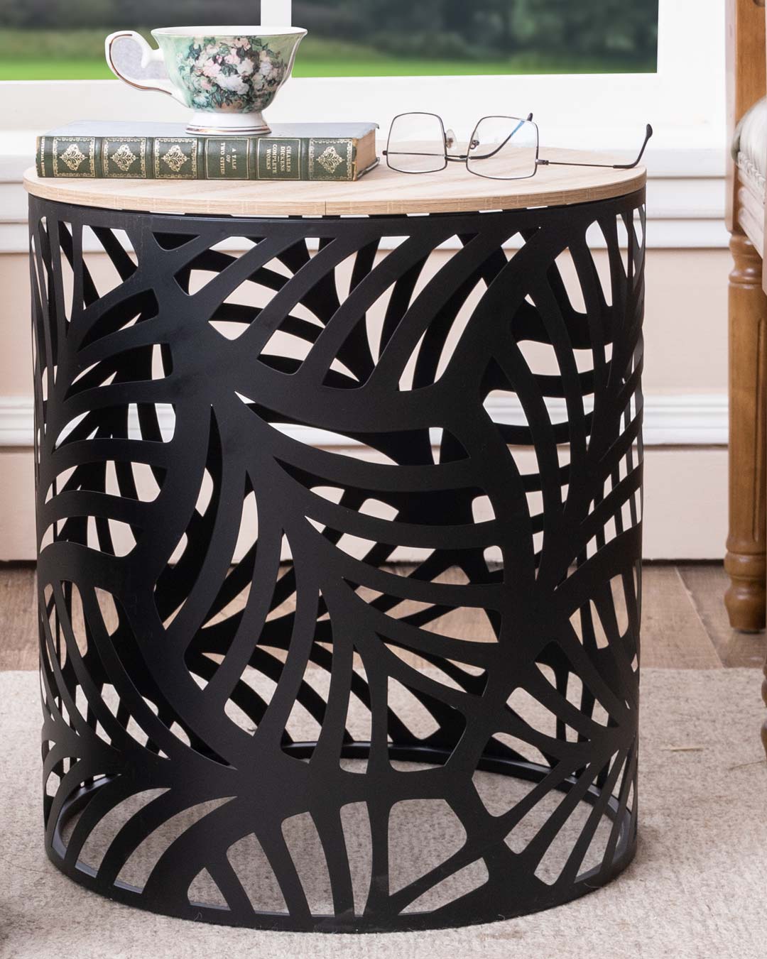 Palm Leaf Nesting Table - Black - Set Of 2 - The Decor Kart