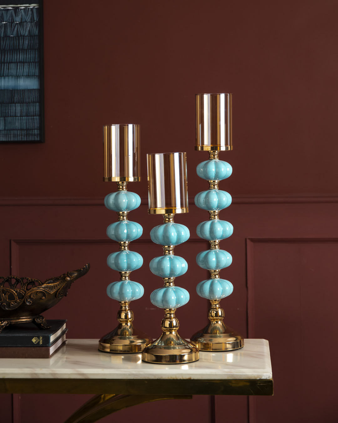 Blue Ceramic Accent Candle Holder - Medium