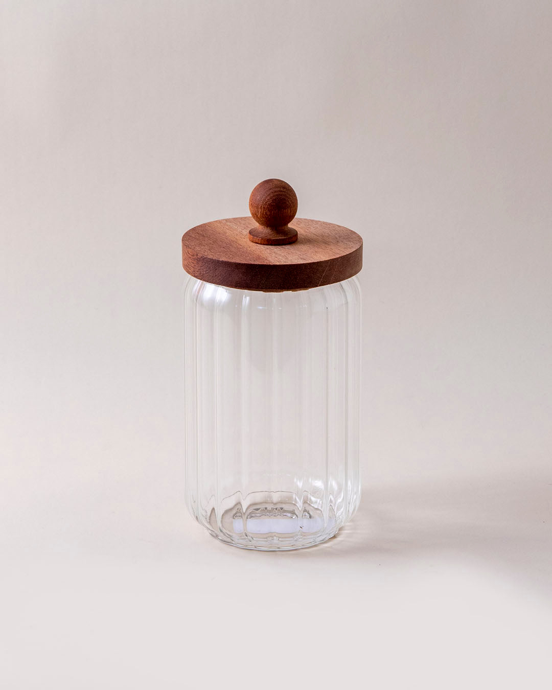 Ribbed Glass Jar with Wooden Lid - Large