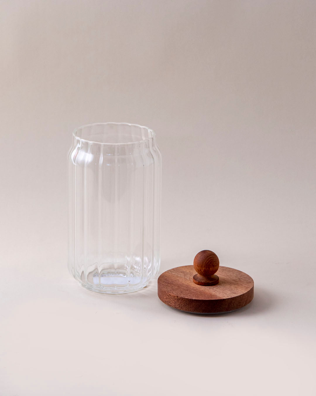 Ribbed Glass Jar with Wooden Lid - Large