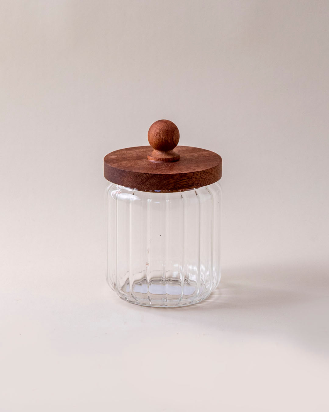 Ribbed Glass Jar with Wooden Lid - Small