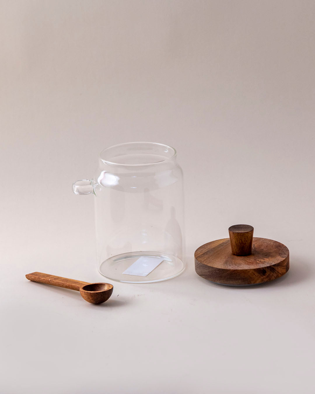 Glass Storage Jar with Wooden Lid and Spoon - Medium