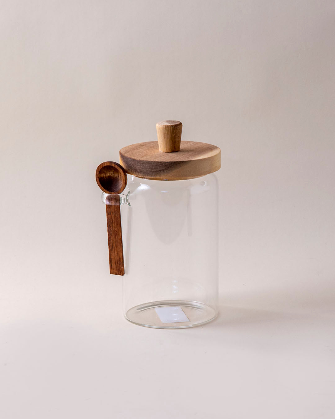 Glass Storage Jar with Wooden Lid and Spoon - Large