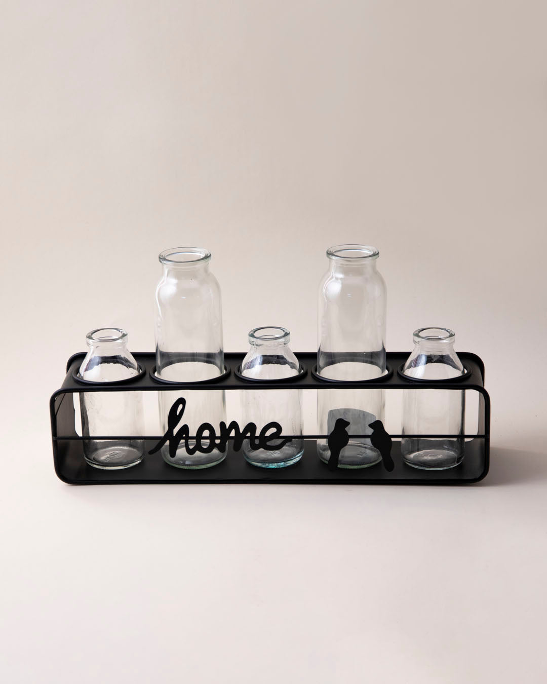 Rustic Home Glass Vase Set With Metal Stand