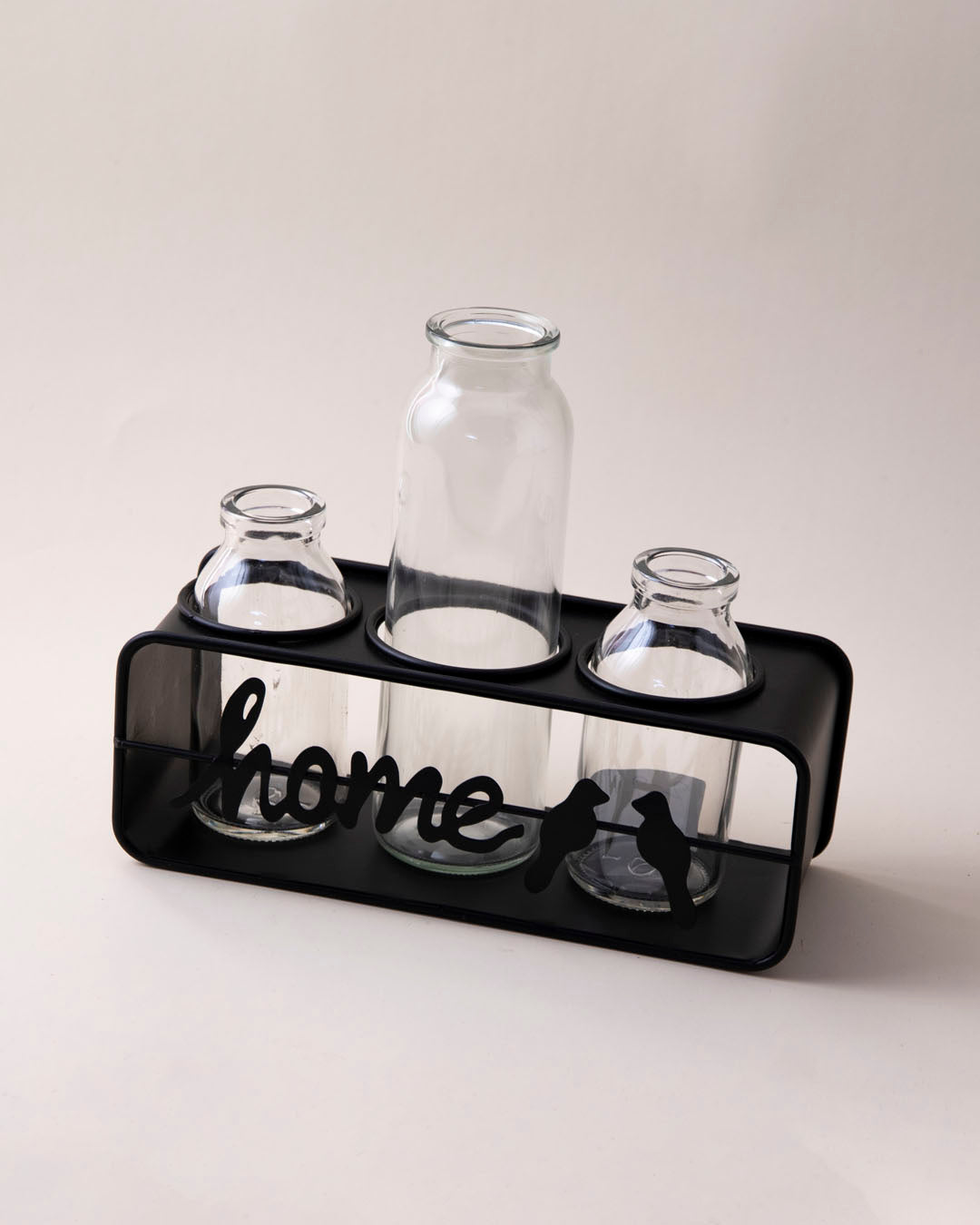 Rustic Home Glass Vase Set With Metal Stand