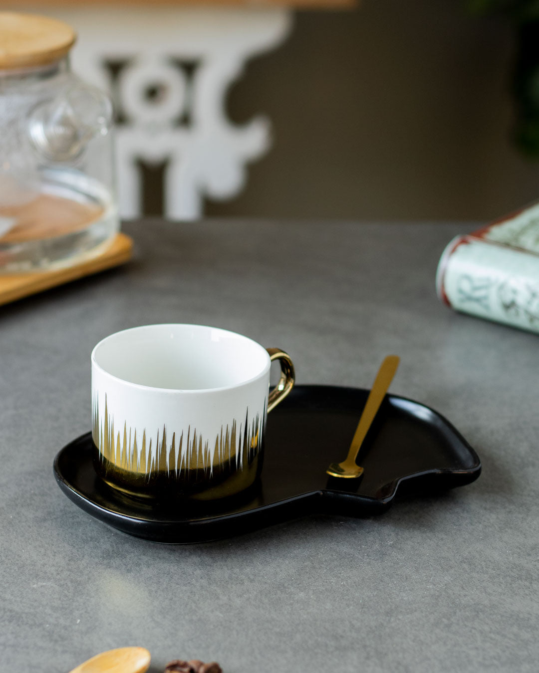 'Bistro' Caffe Teacup & Saucer - Black - The Decor Kart