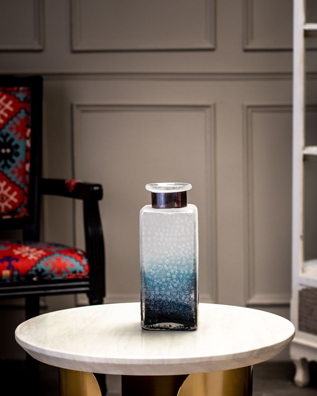 Blue Sedimentary Glass Vase - Short - The Decor Kart