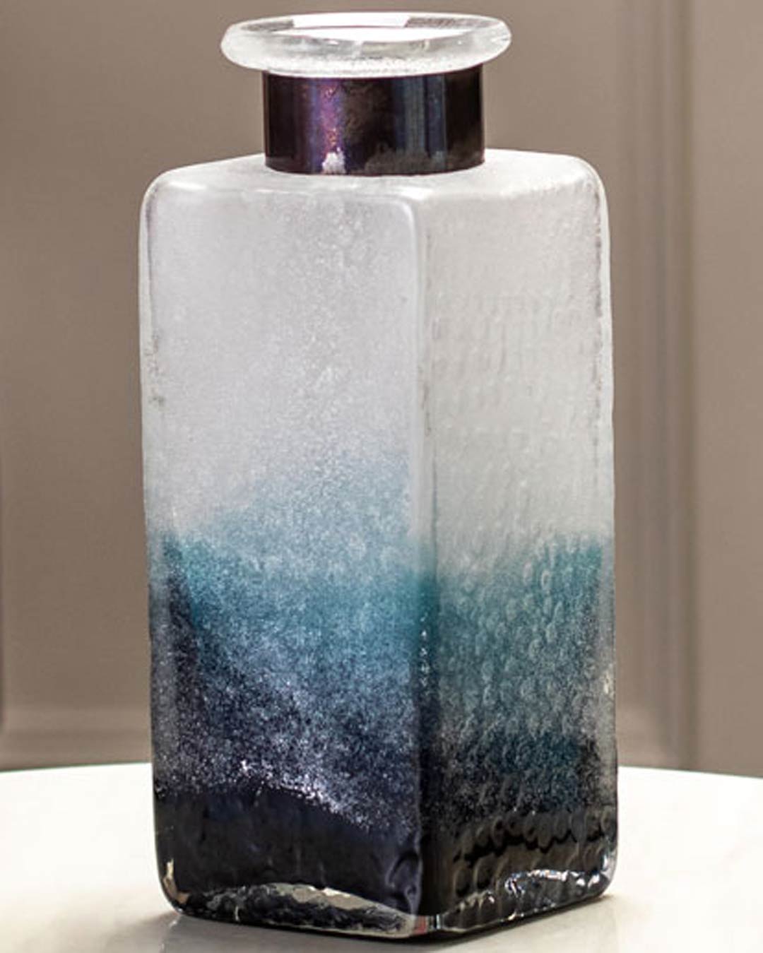 Blue Sedimentary Glass Vase - Short - The Decor Kart