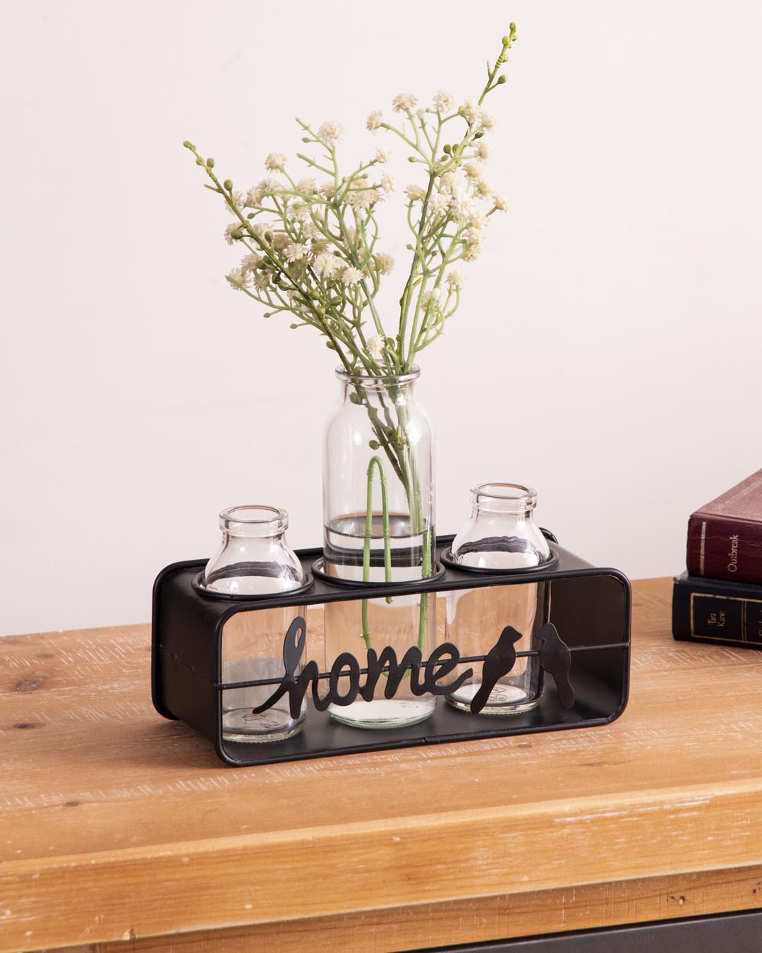 Rustic Home Glass Vase Set With Metal Stand