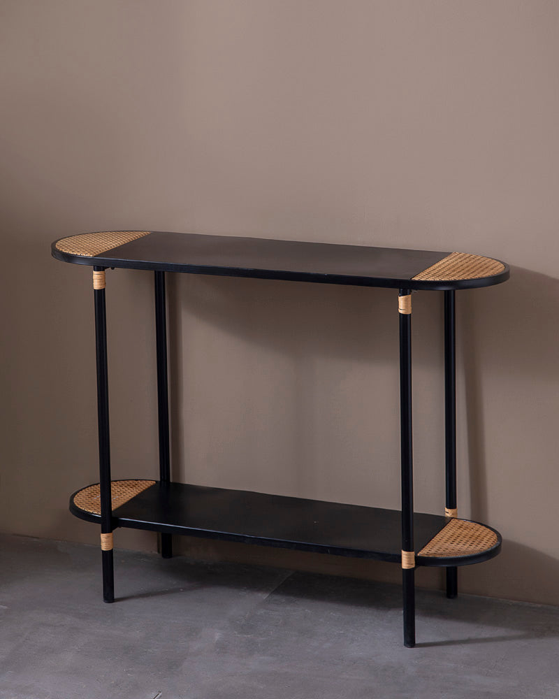 Modern Black Cane Console Table