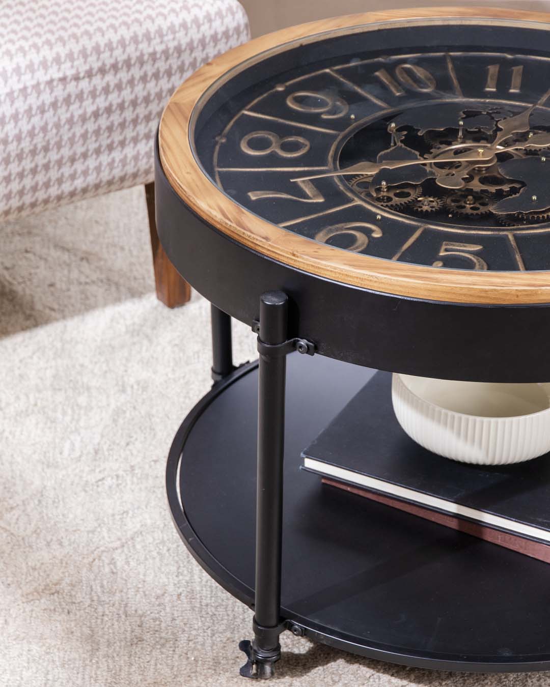 Moving Gears Coffee Table with Clock Top