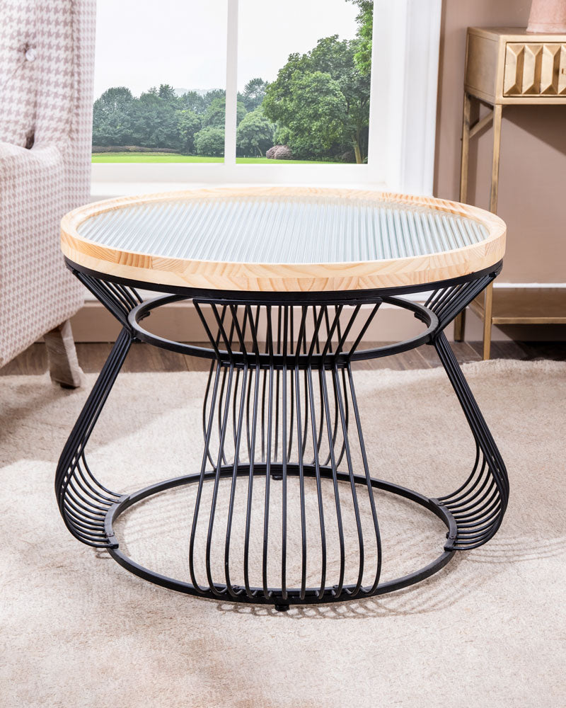 Eclipse Ribbed Glass Top Wire Frame Coffee Table
