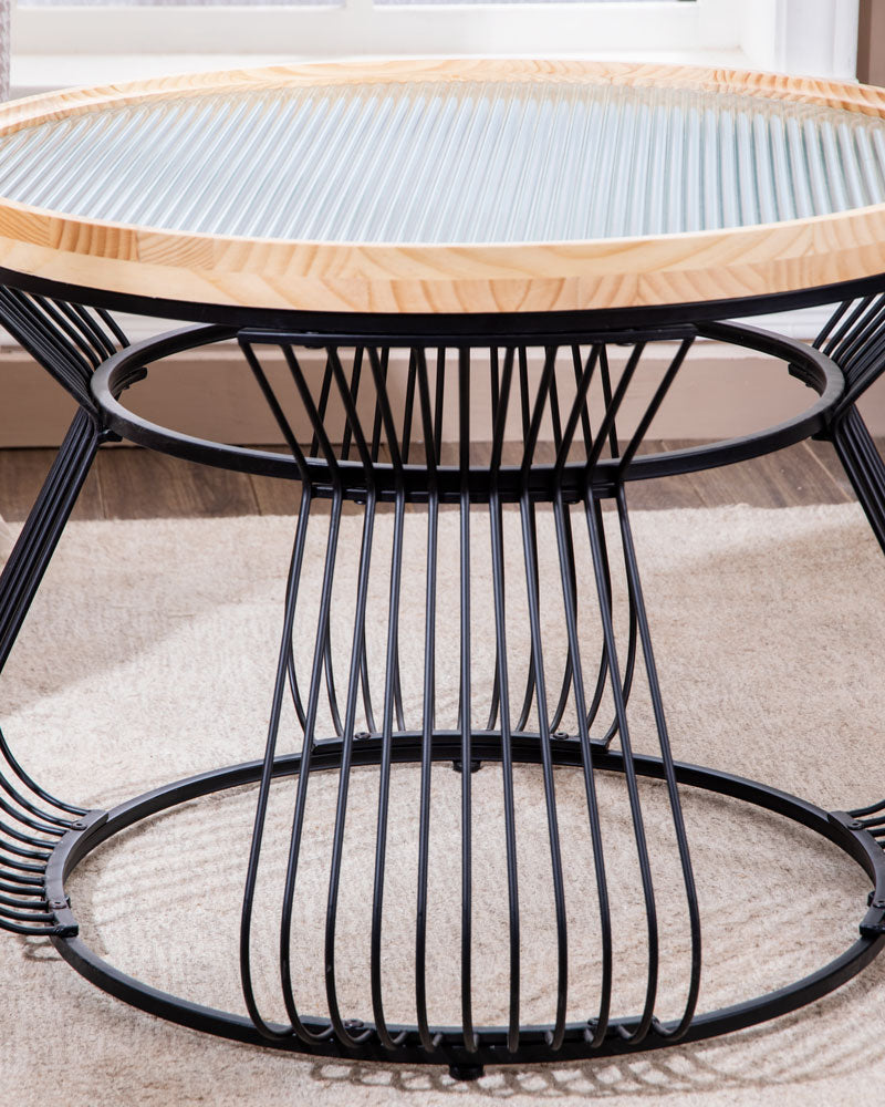 Eclipse Ribbed Glass Top Wire Frame Coffee Table