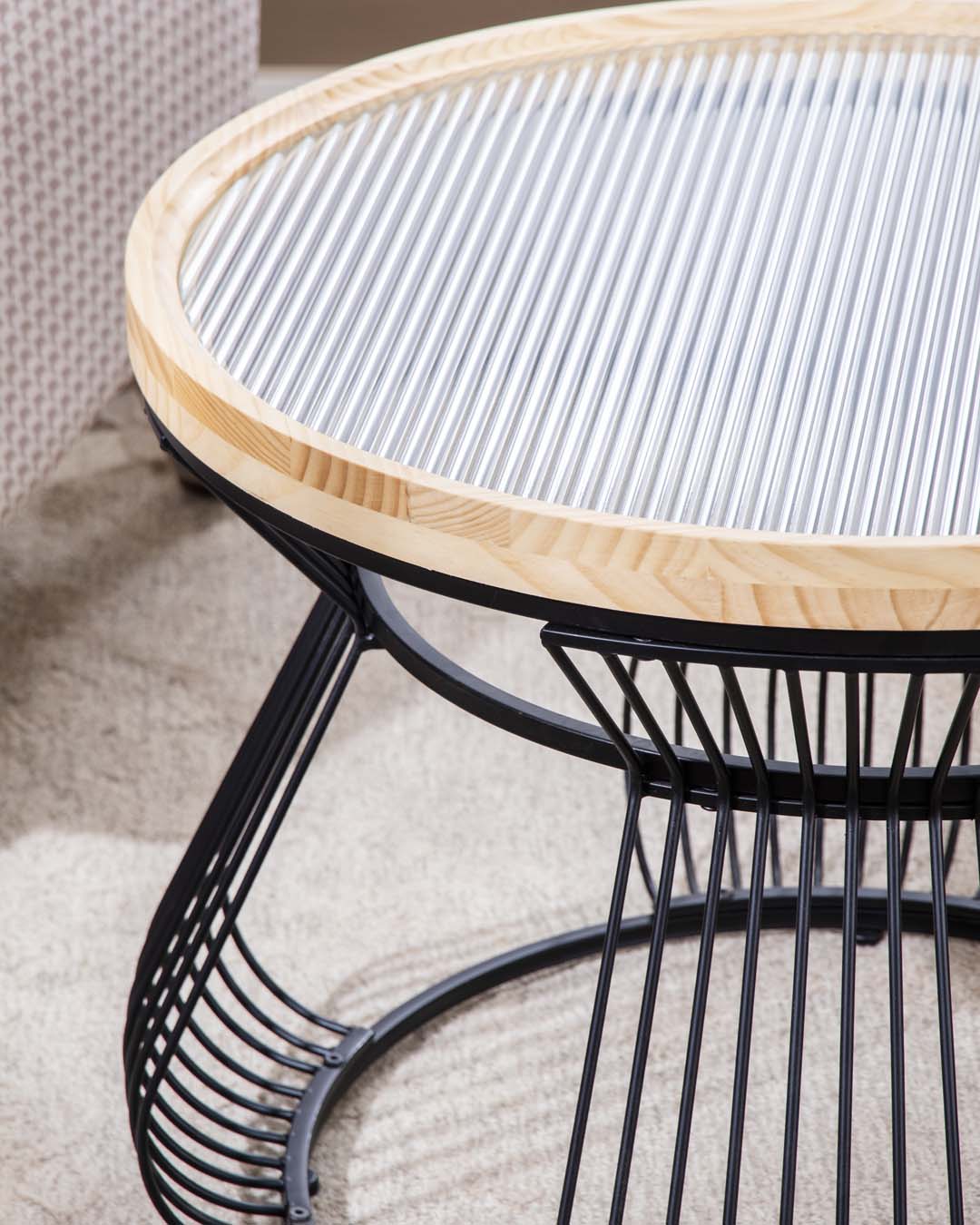 Eclipse Ribbed Glass Top Wire Frame Coffee Table