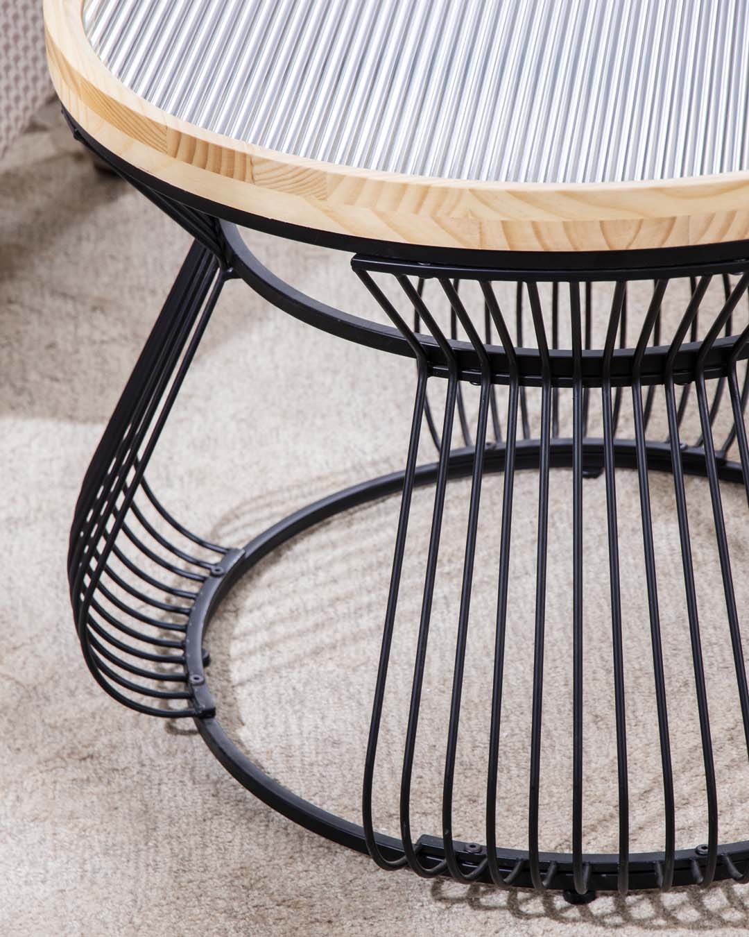 Eclipse Ribbed Glass Top Wire Frame Coffee Table