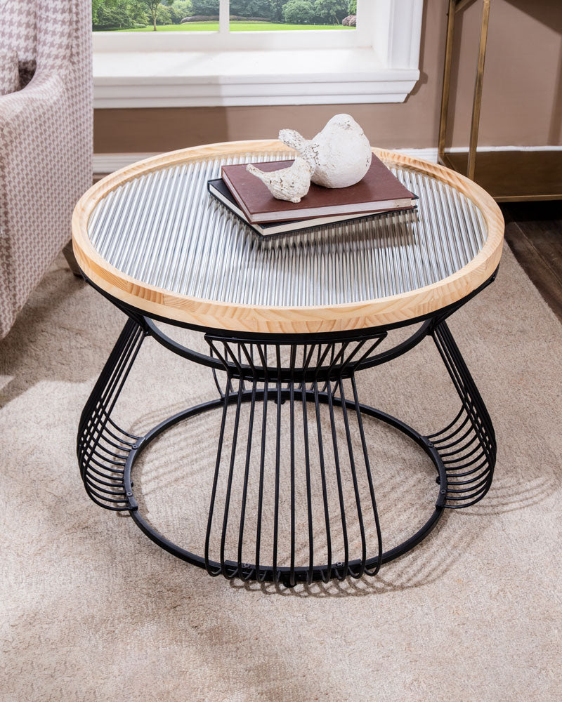 Eclipse Ribbed Glass Top Wire Frame Coffee Table
