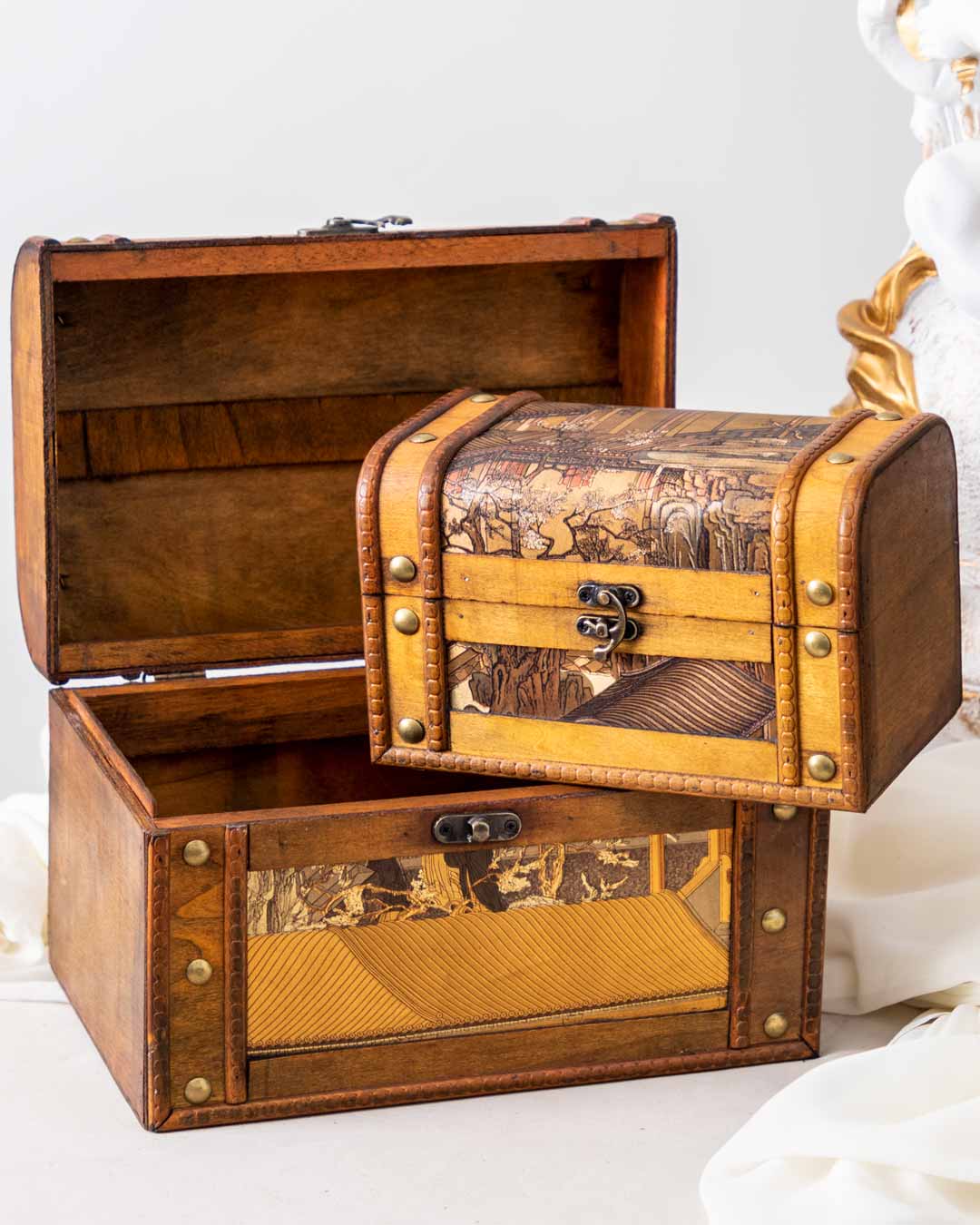 'Secrets of the Gilded Coffer' Vintage Treasure Chest - Set of 2