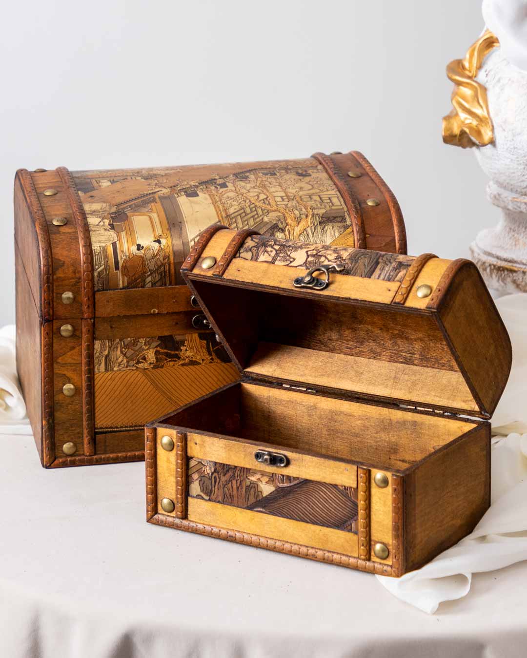 'Secrets of the Gilded Coffer' Vintage Treasure Chest - Set of 2