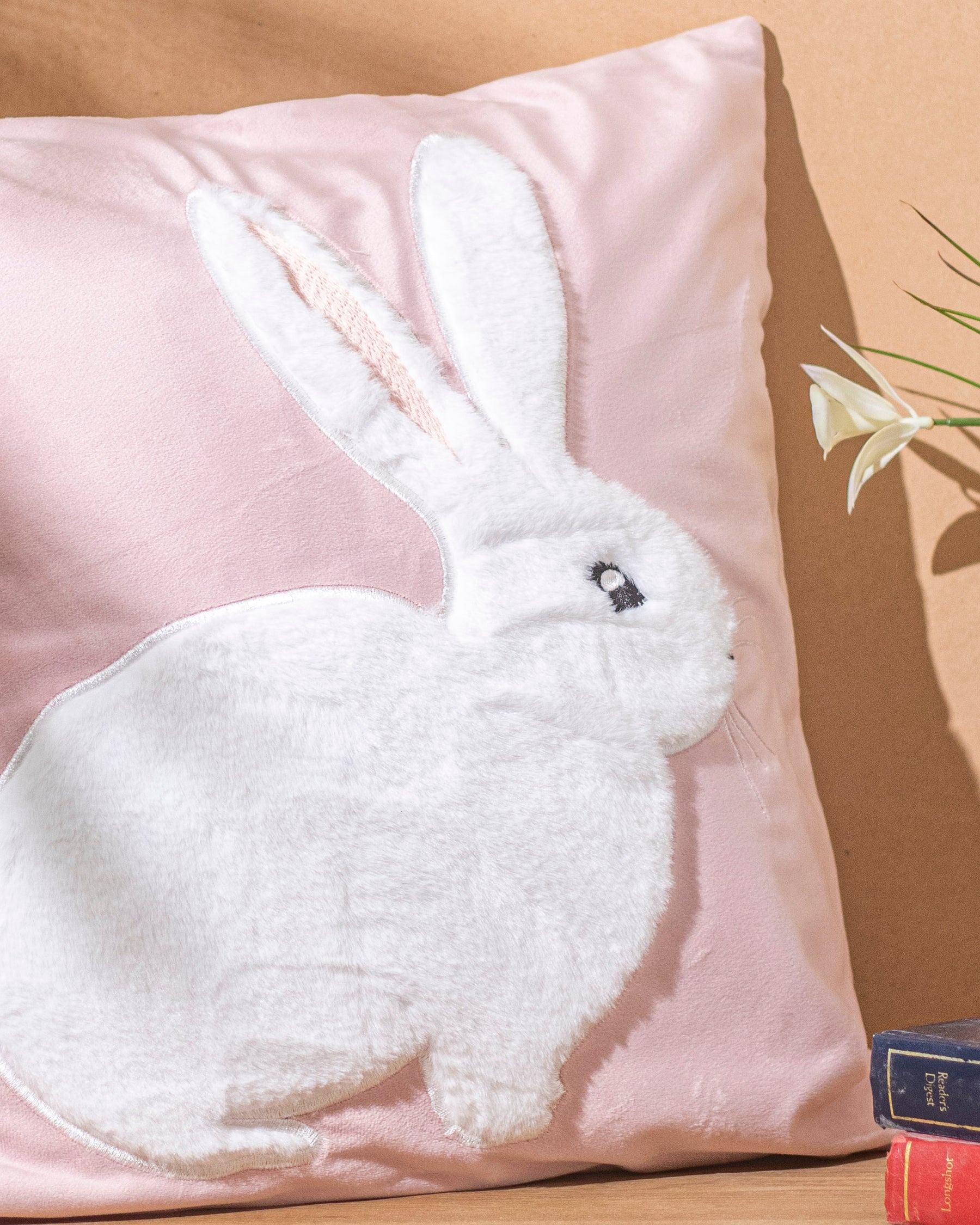 Rabbit Embroidery Cushion Cover - Pink