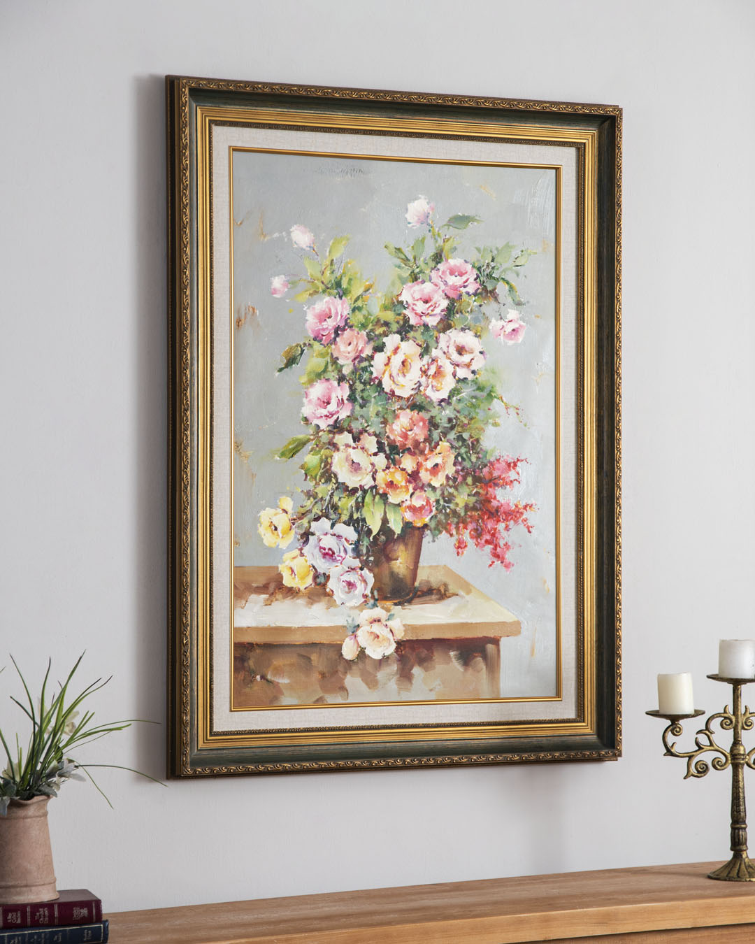 'Flower in a Vase' Handmade Oil Painting - 34x46 Inch