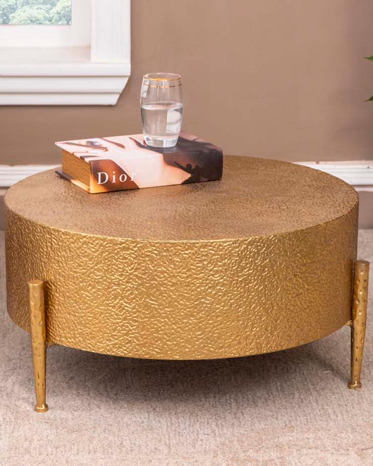 Hammered Gold Round Shape Coffee Table - Small