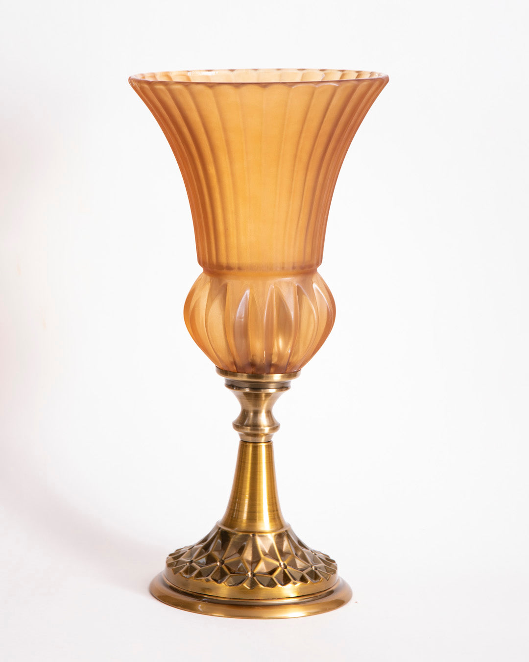 Ribbed Trumpet Glass Vase - Amber