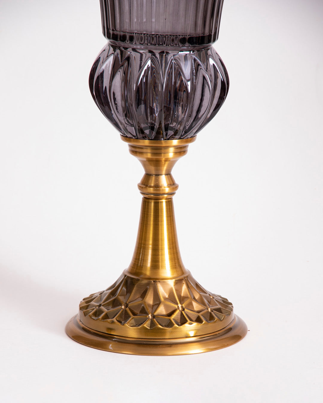 Ribbed Trumpet Glass Vase - Smoke