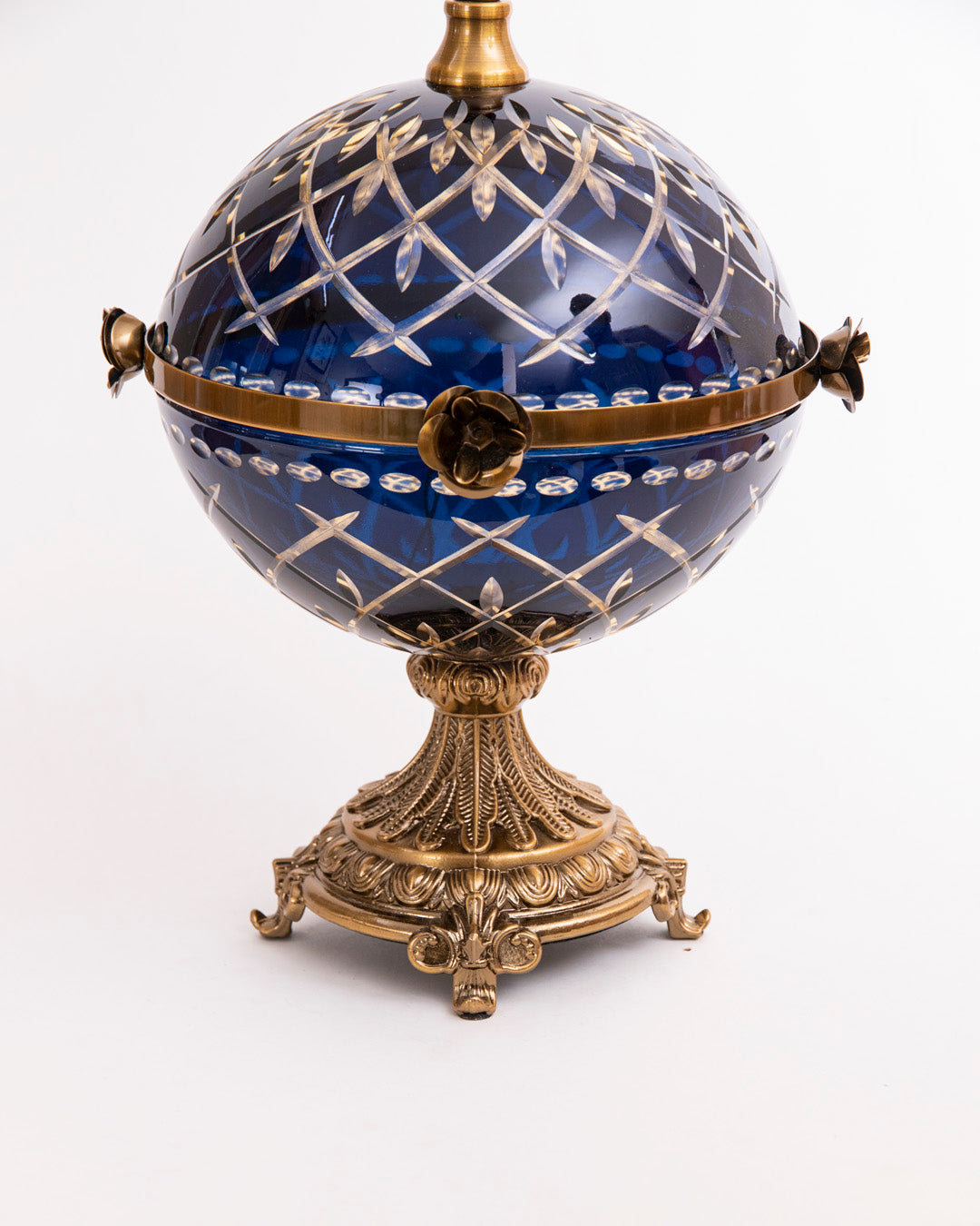 Ornamental Globe Decorative Lidded Vase - Blue