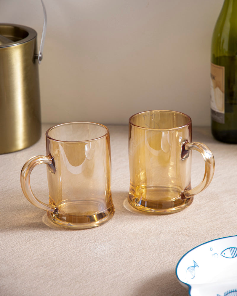 Faceted Radiance Amber Glass Mug - Set of 2
