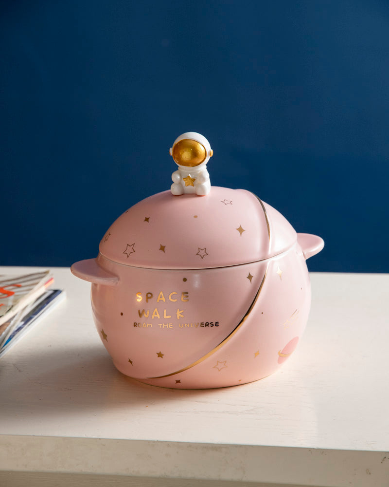 'Space Walk' Serving Bowl with Lid - Pink
