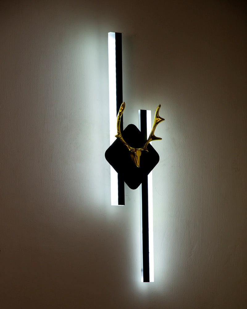Golden Antler Deer Head Wall Light