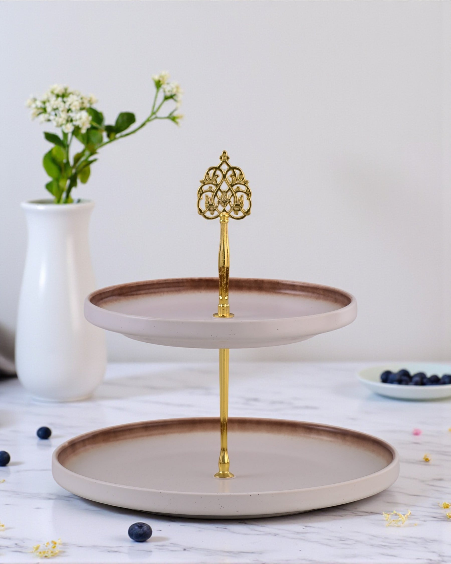 Artisan Glazed 2-Tier Cake Stand