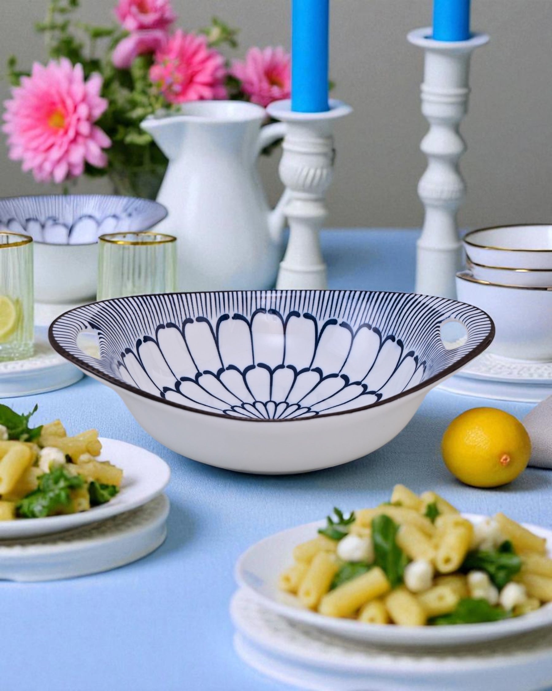 Indigo Aura Handled Serving Bowl - Set Of 4