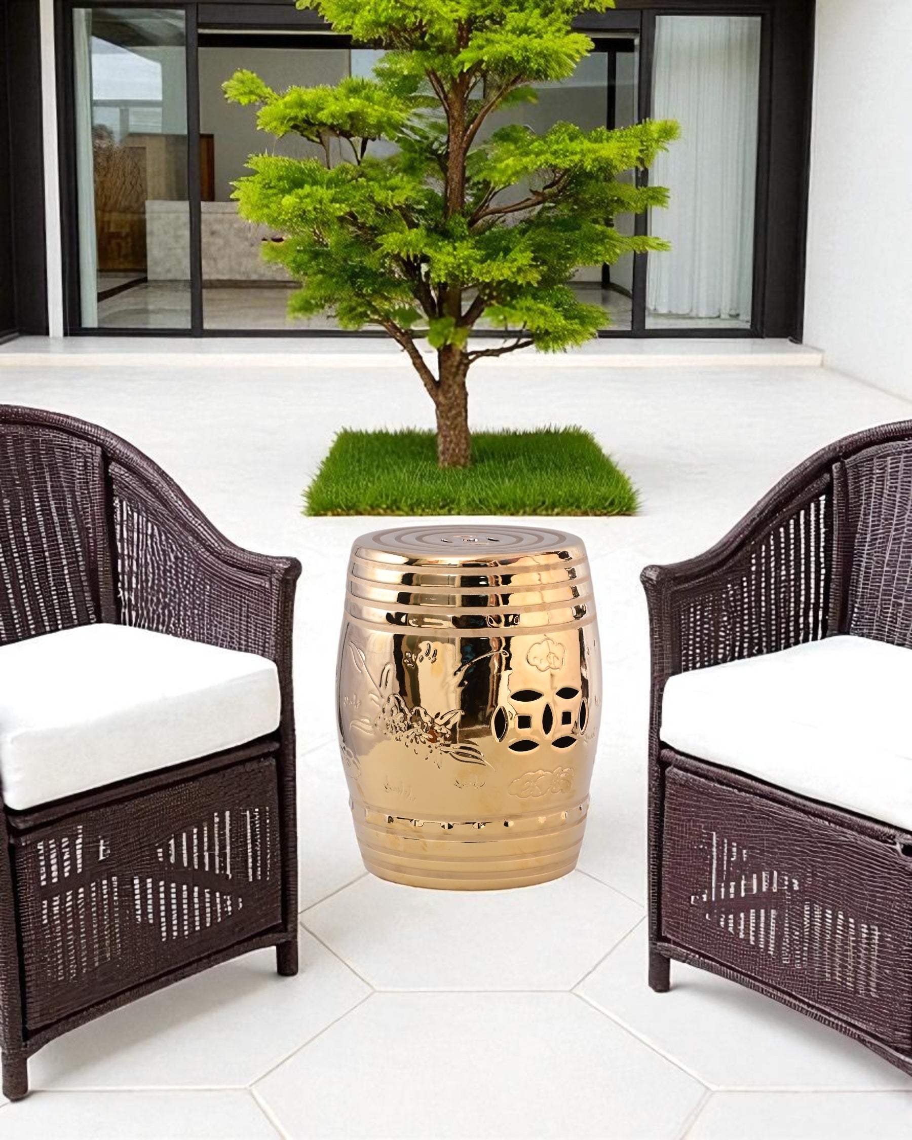 Radiant Golden Garden Stool