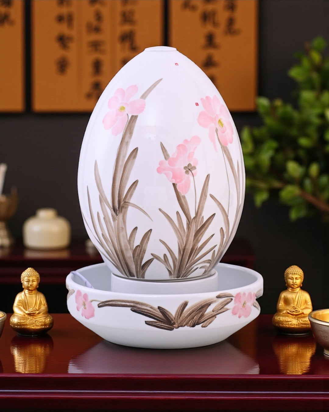 Petal Grace Serenity Ceramic Fountain Lamp