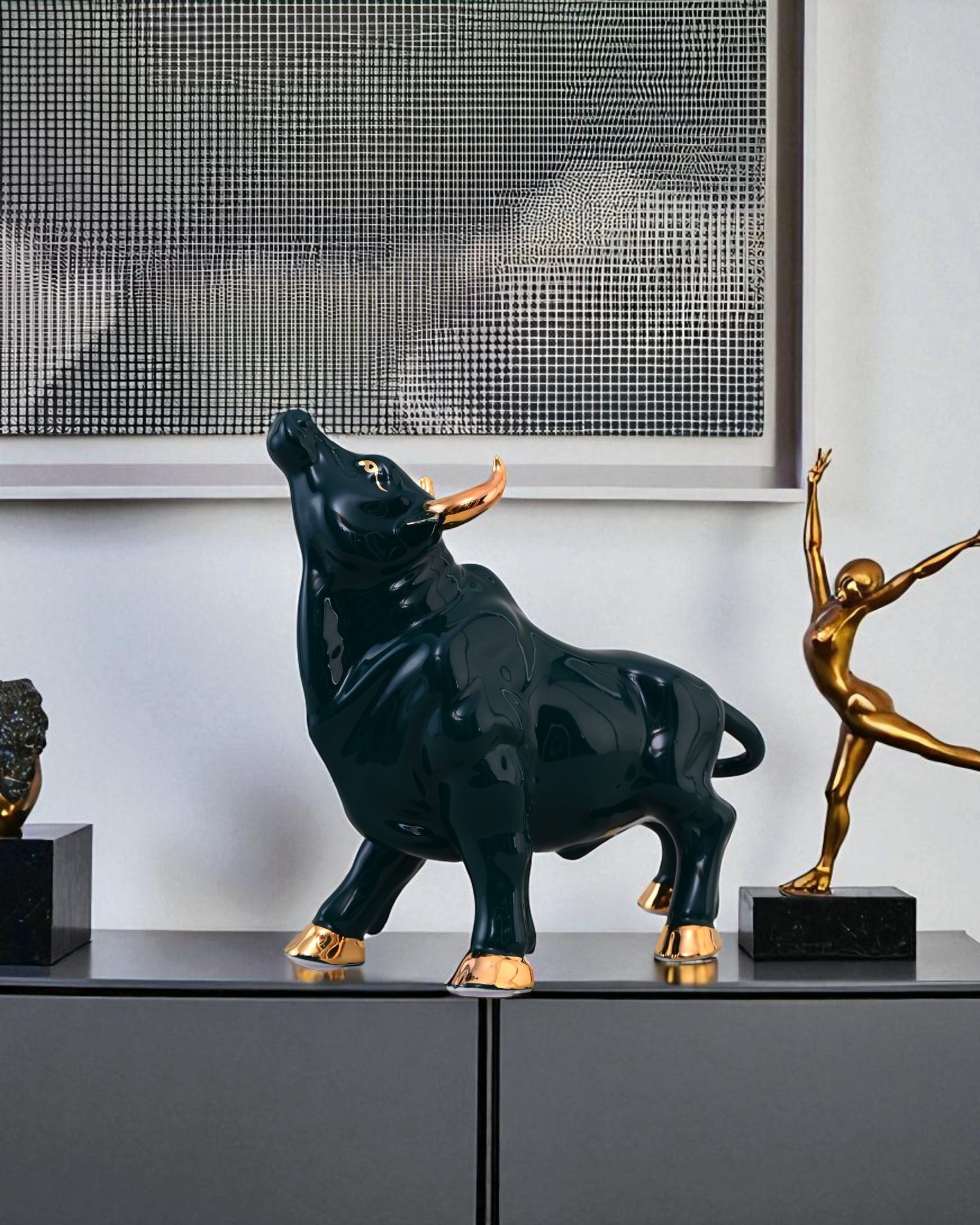 Emerald Bull Porcelain Figurines - Set Of 2