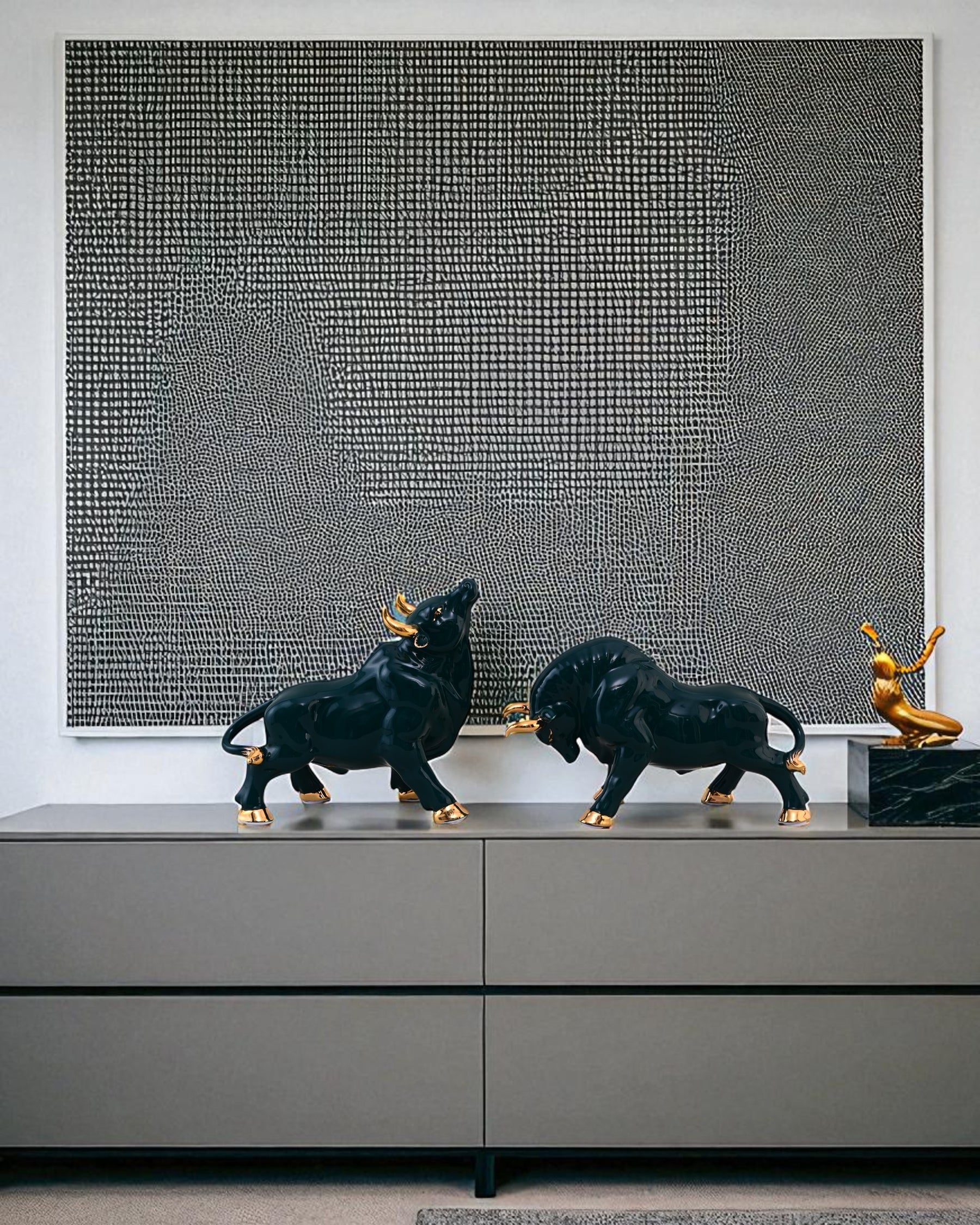 Emerald Bull Porcelain Figurines - Set Of 2