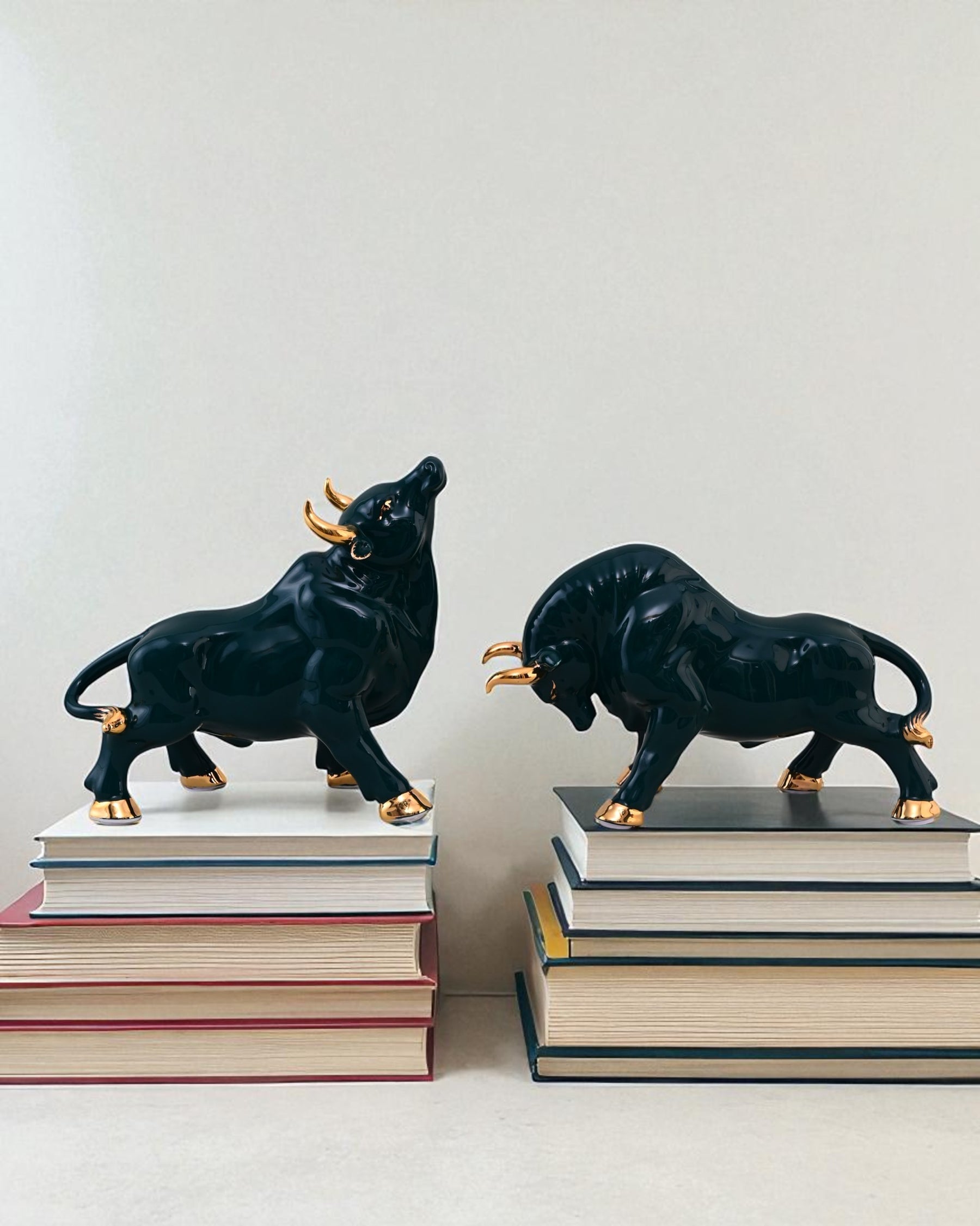 Emerald Bull Porcelain Figurines - Set Of 2