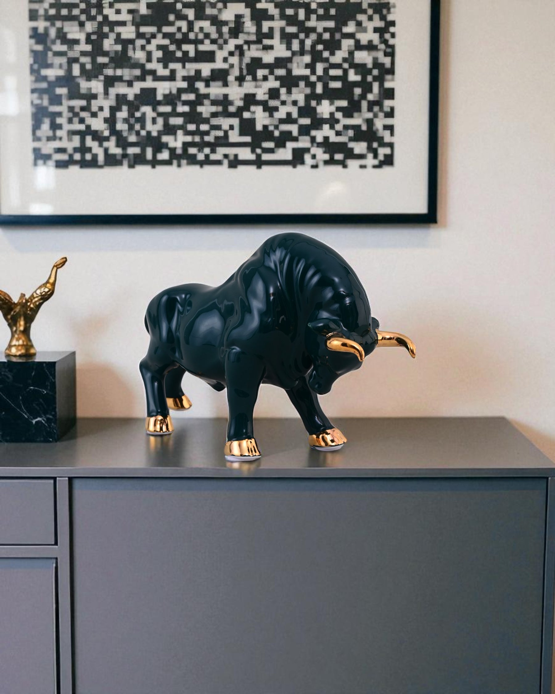 Emerald Bull Porcelain Figurines - Set Of 2