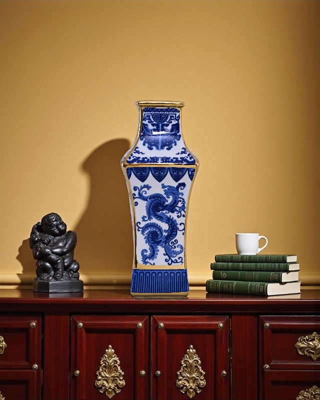Phoenix Tale Golden Trim Porcelain Vase