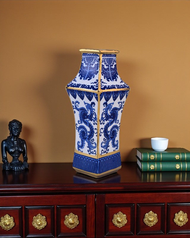 Phoenix Tale Golden Trim Porcelain Vase