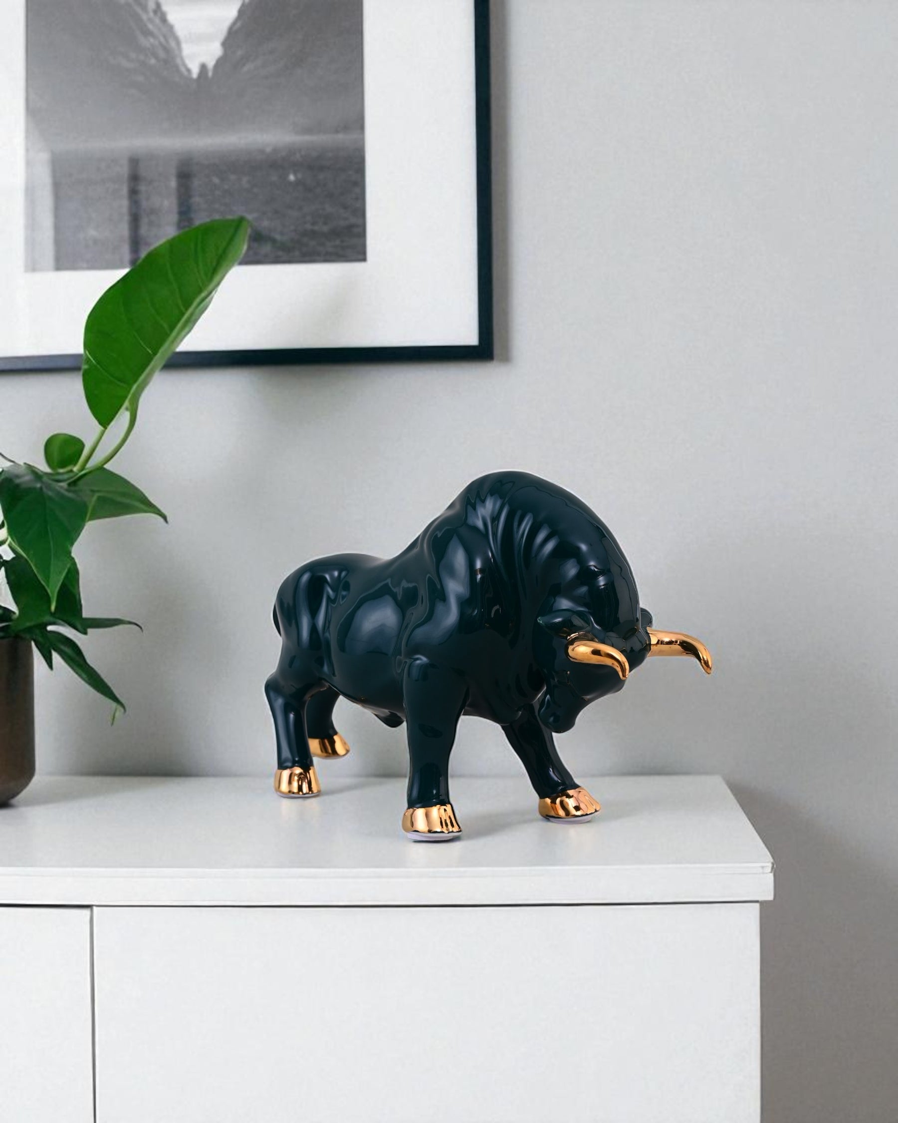 Emerald Bull Porcelain Figurines - Set Of 2
