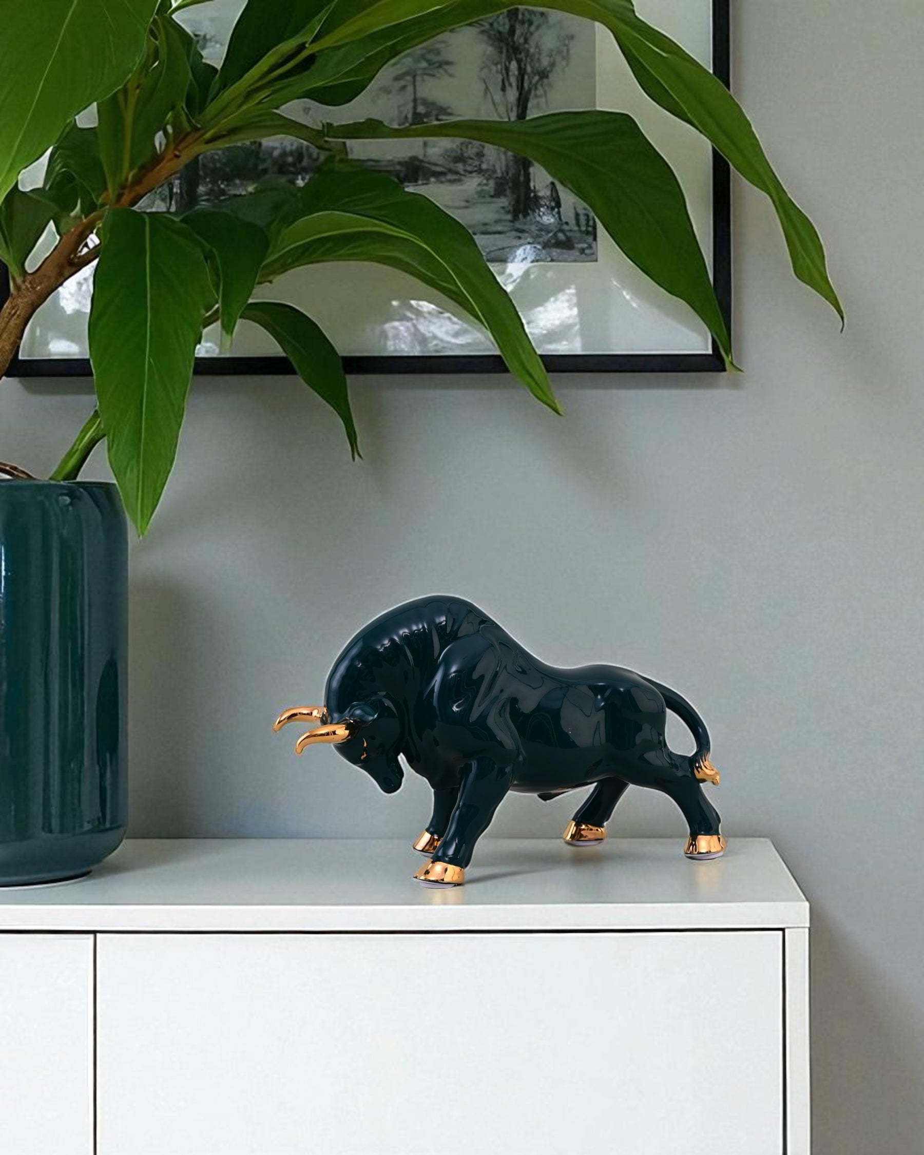 Emerald Bull Porcelain Figurines - Set Of 2