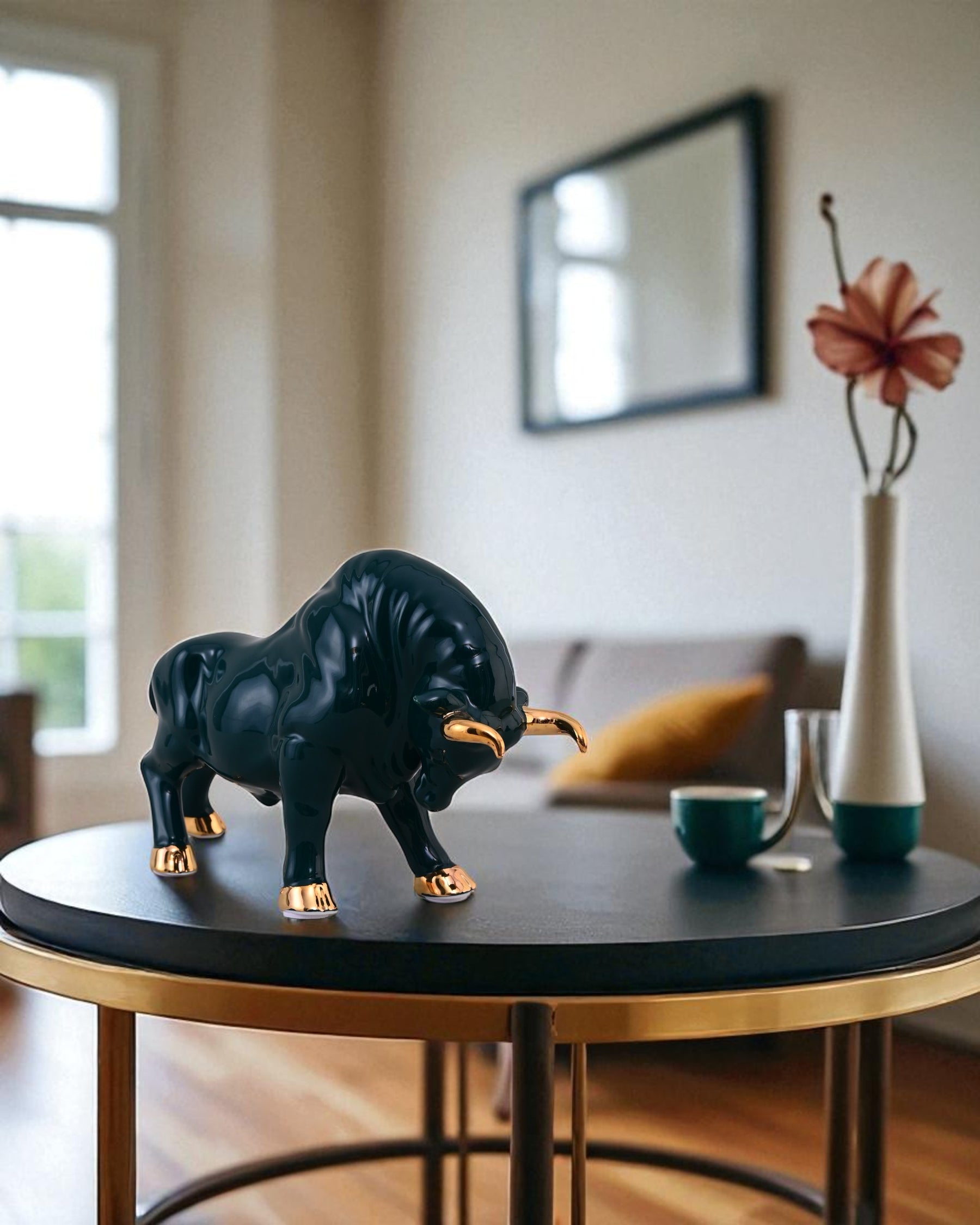 Emerald Bull Porcelain Figurines - Set Of 2
