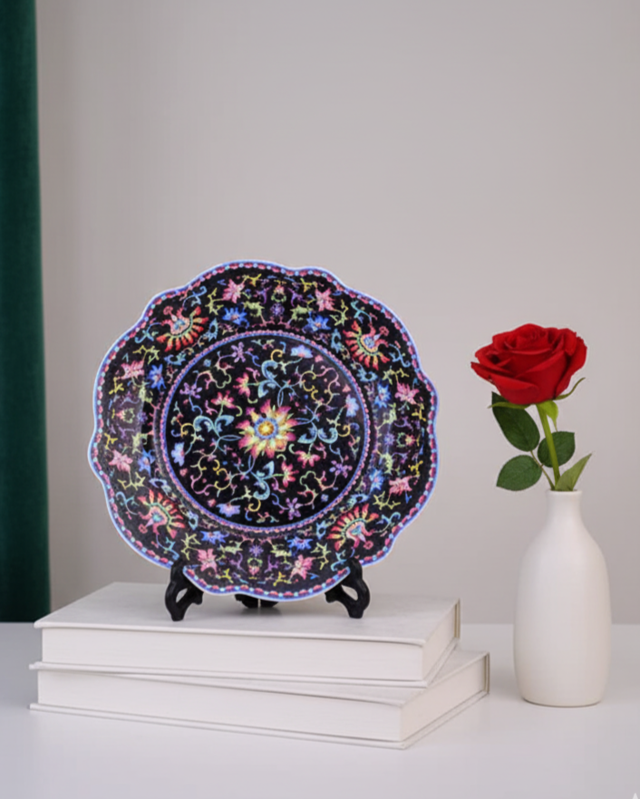 Royal Floral Enamel Decorative Plate - Blue 21 cm