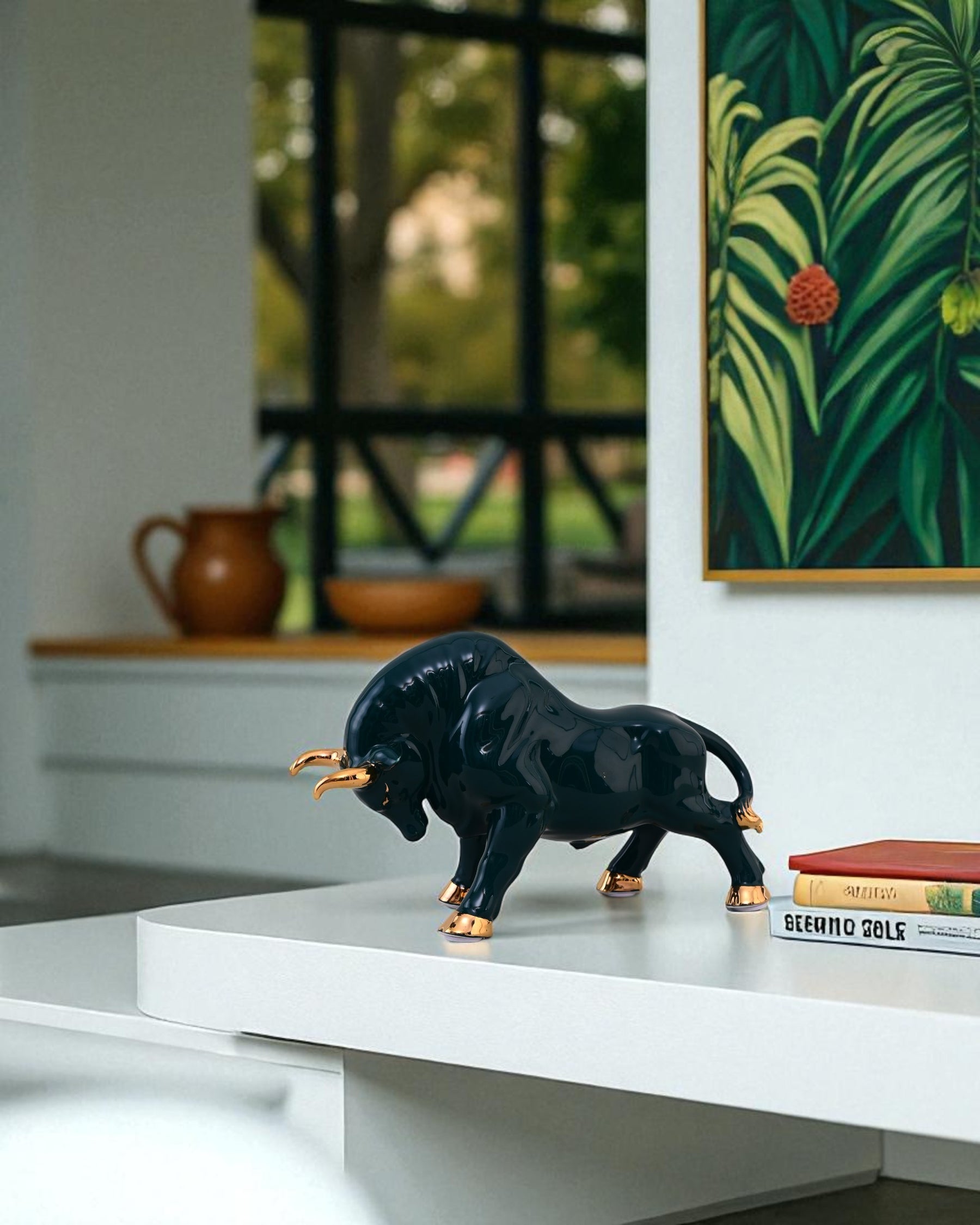 Emerald Bull Porcelain Figurines - Set Of 2