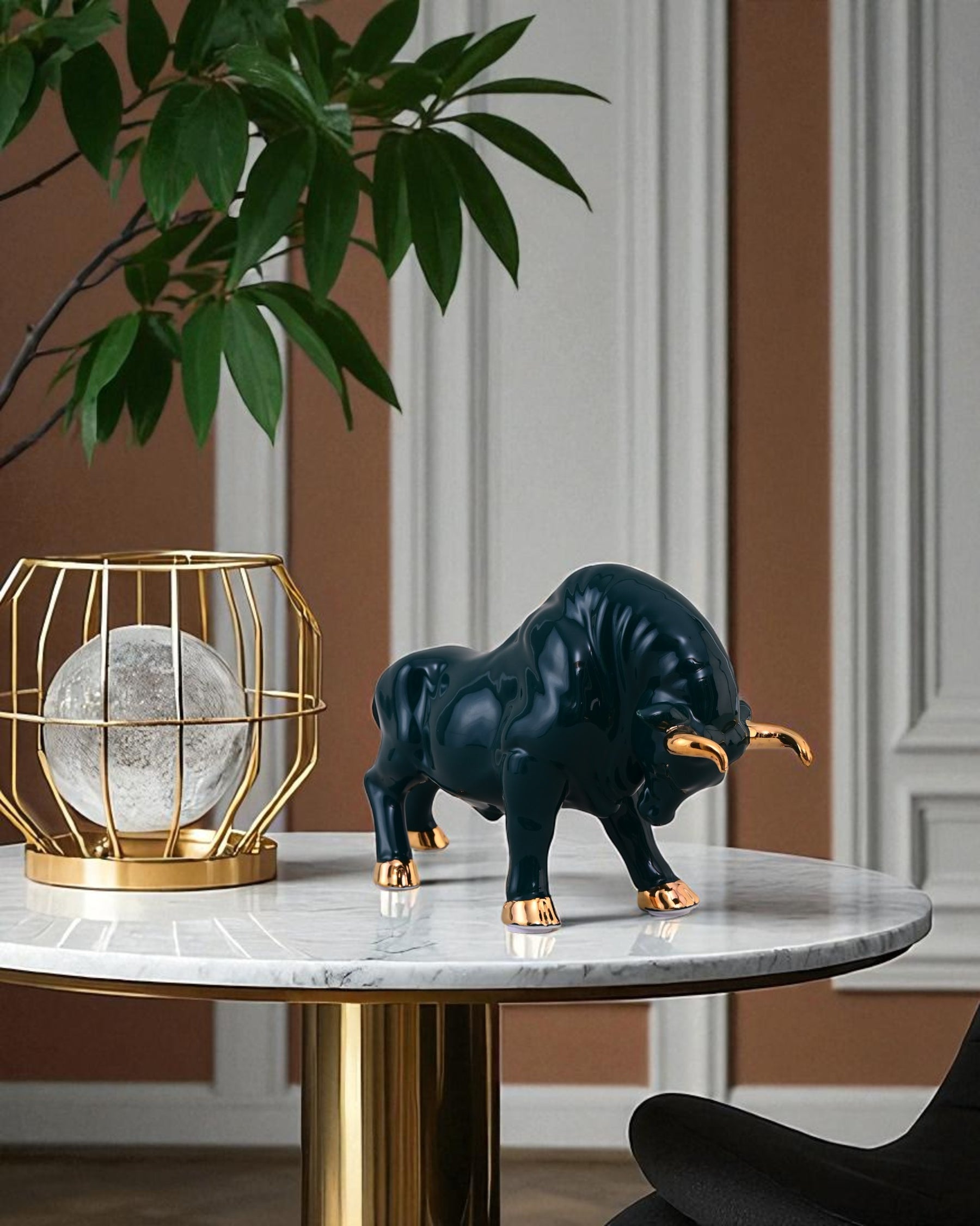 Emerald Bull Porcelain Figurines - Set Of 2