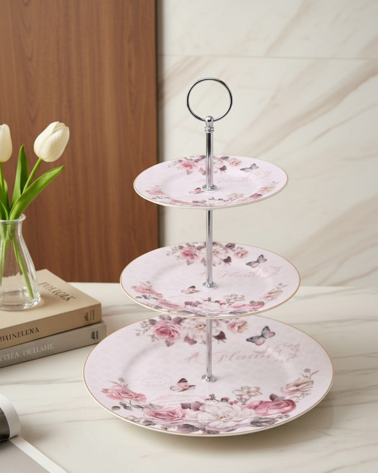 Vintage Rose Charm 3-Tier Cake Stand