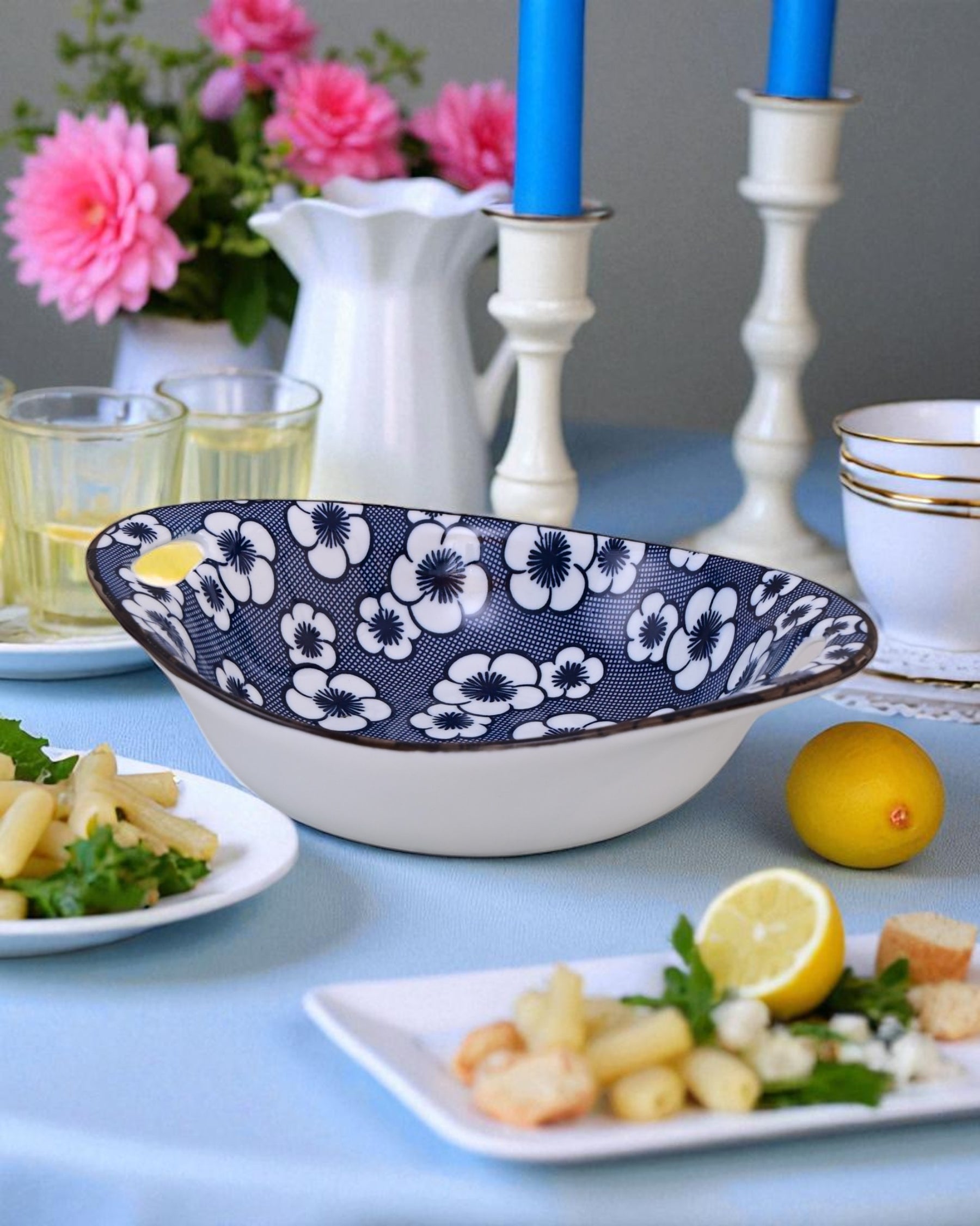 Indigo Aura Handled Serving Bowl - Set Of 4
